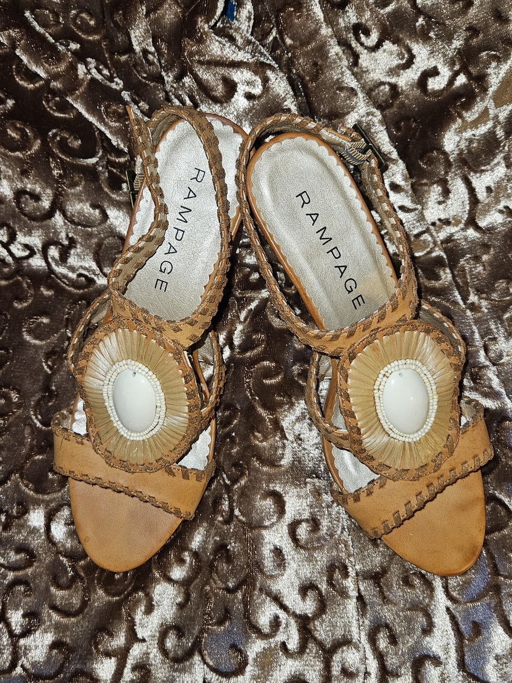 Rampage Women’s Tan Embellished Slingback Sandals
